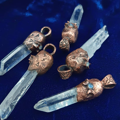 Clear Quartz Copper Pendant – Triple Moon Rune Amulet, Handmade Crystal Jewelry - Ethereal Essentials