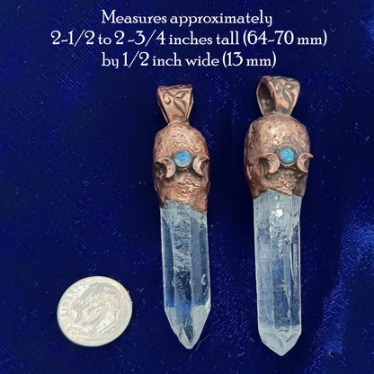 Clear Quartz Copper Pendant – Triple Moon Rune Amulet, Handmade Crystal Jewelry - Ethereal Essentials