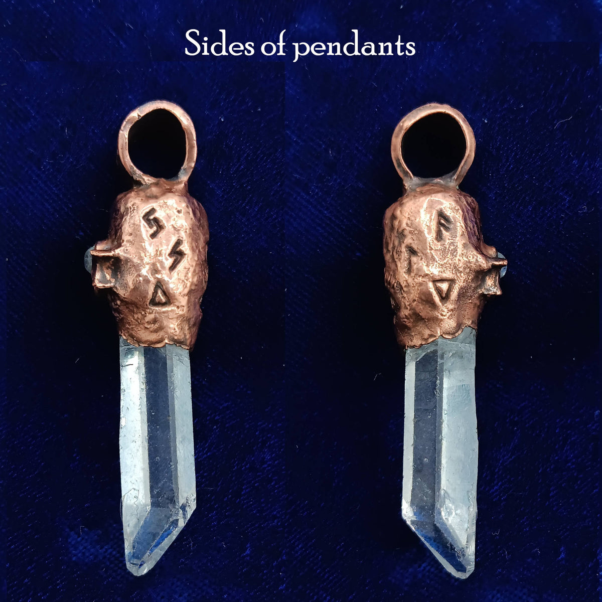 Clear Quartz Copper Pendant – Triple Moon Rune Amulet, Handmade Crystal Jewelry - Ethereal Essentials