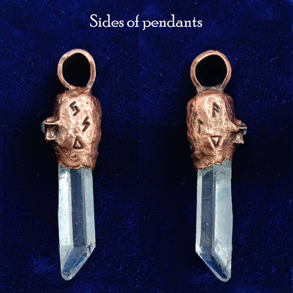 Clear Quartz Copper Pendant – Triple Moon Rune Amulet, Handmade Crystal Jewelry - Ethereal Essentials