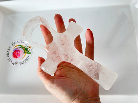 Clear Quartz Standing Ankh for Empowerment, 7x4x1 Inch, SELF STANDING - Ethereal Essentials
