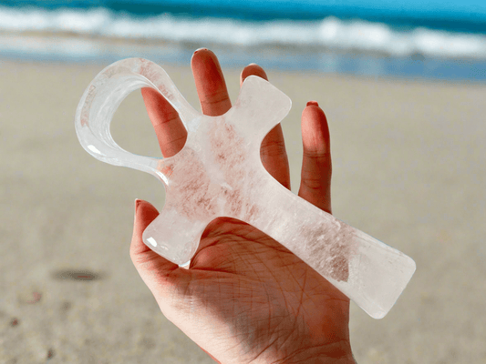 Clear Quartz Standing Ankh for Empowerment, 7x4x1 Inch, SELF STANDING - Ethereal Essentials