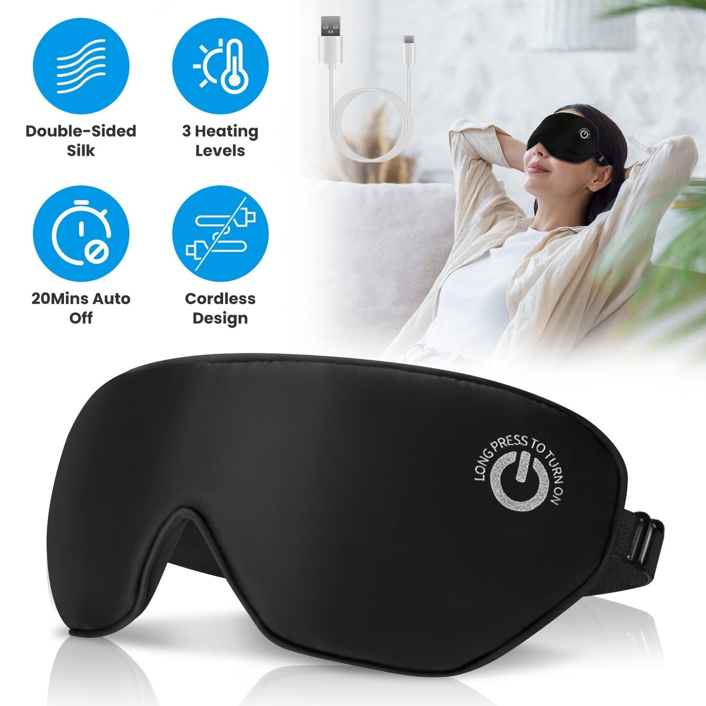 Cordless Heated Eye Mask Silk Sleep Eye - Ethereal Essentials
