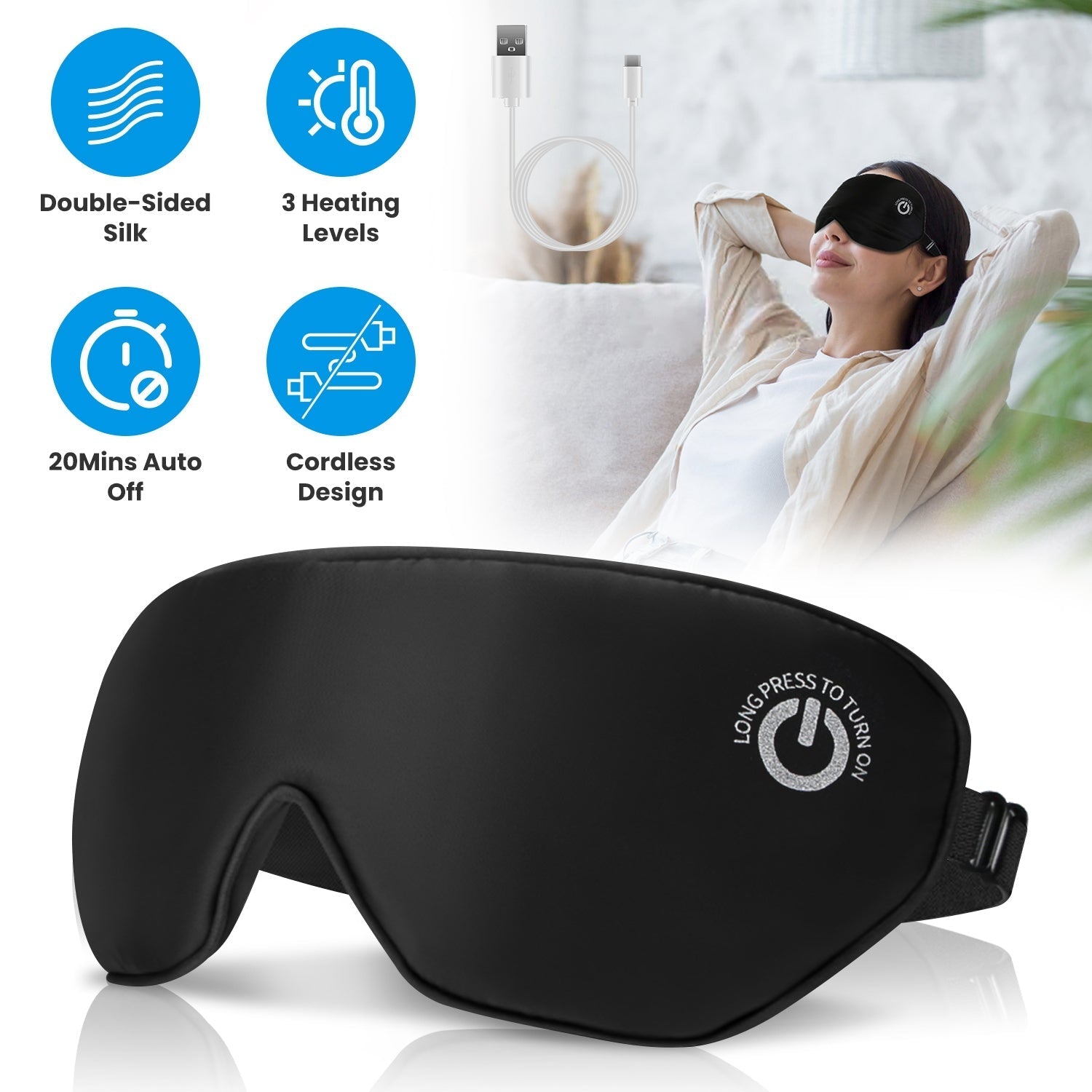 Cordless Heated Eye Mask Silk Sleep Eye - Ethereal Essentials