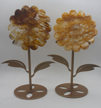 Crystal Sunflower Carving with Metal Stand – Joyful Energy & Meaningful Décor - Ethereal Essentials