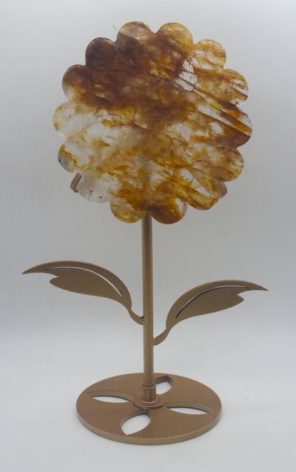 Crystal Sunflower Carving with Metal Stand – Joyful Energy & Meaningful Décor - Ethereal Essentials
