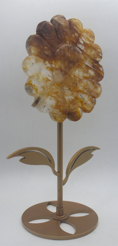 Crystal Sunflower Carving with Metal Stand – Joyful Energy & Meaningful Décor - Ethereal Essentials