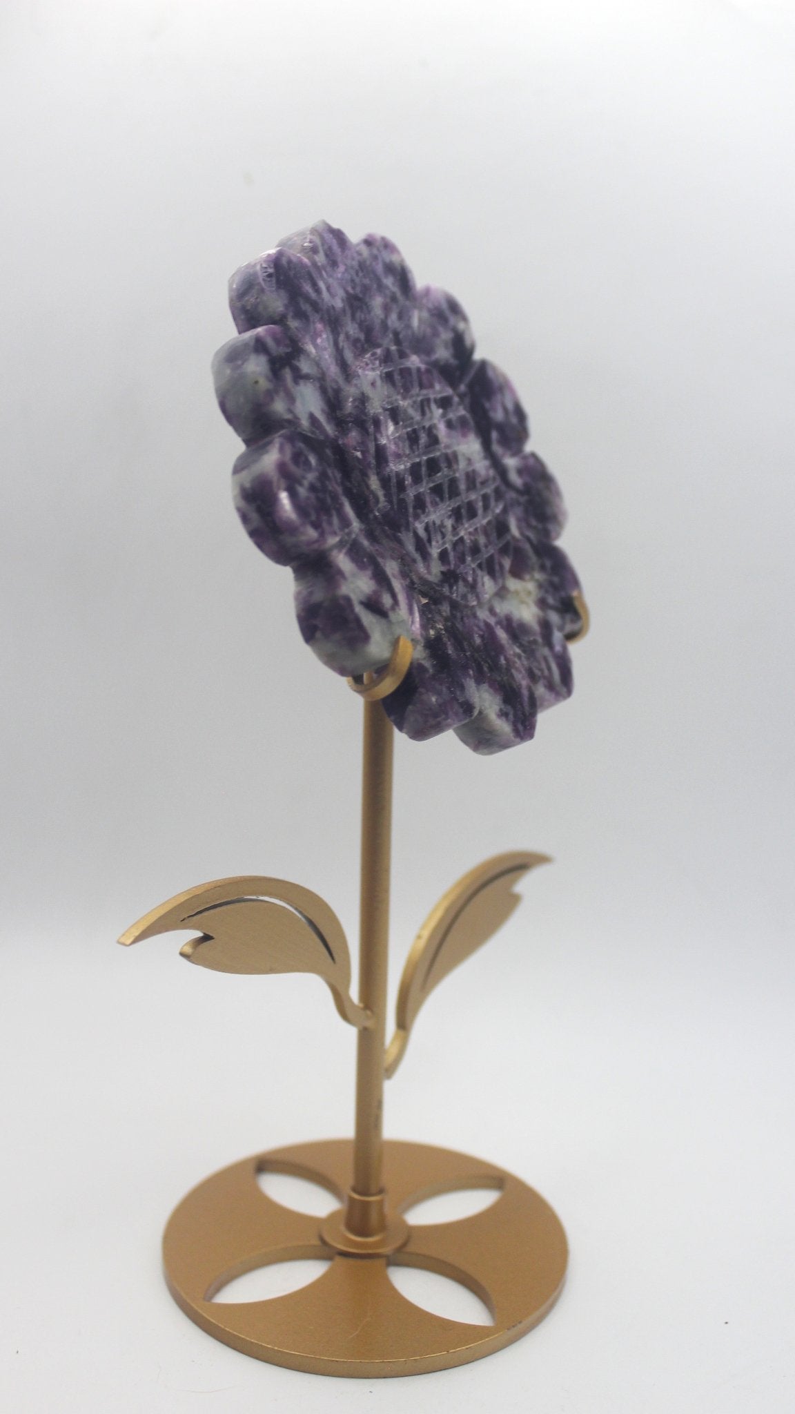 Crystal Sunflower Carving with Metal Stand – Joyful Energy & Meaningful Décor - Ethereal Essentials