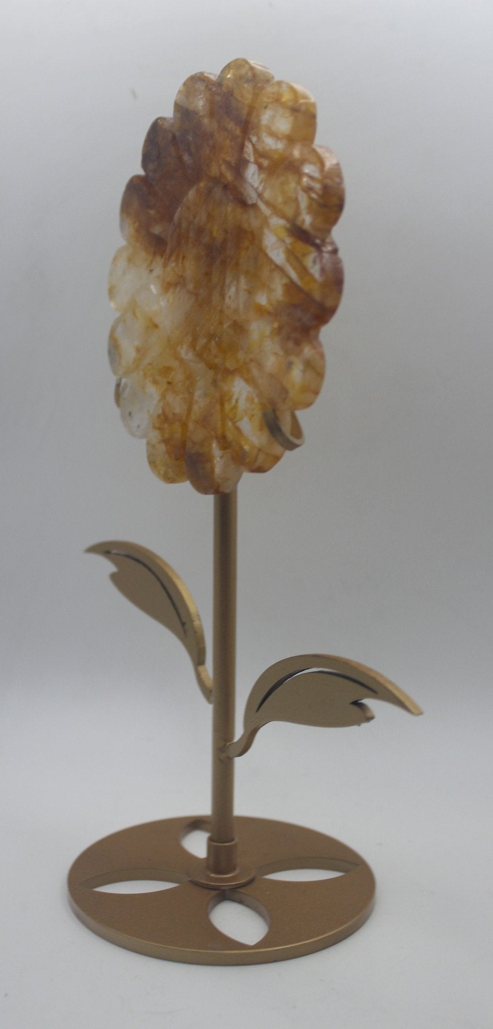 Crystal Sunflower Carving with Metal Stand – Joyful Energy & Meaningful Décor - Ethereal Essentials