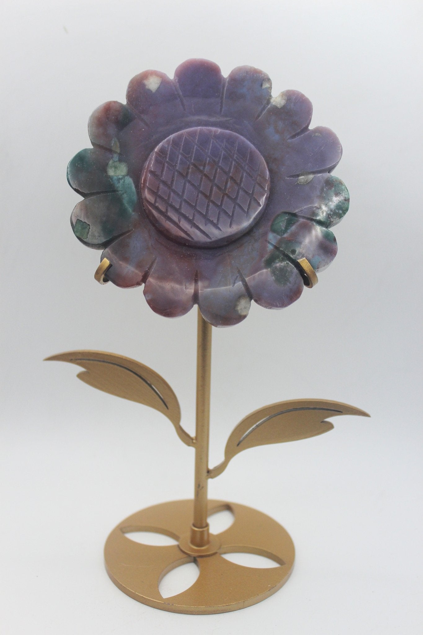 Crystal Sunflower Carving with Metal Stand – Joyful Energy & Meaningful Décor - Ethereal Essentials
