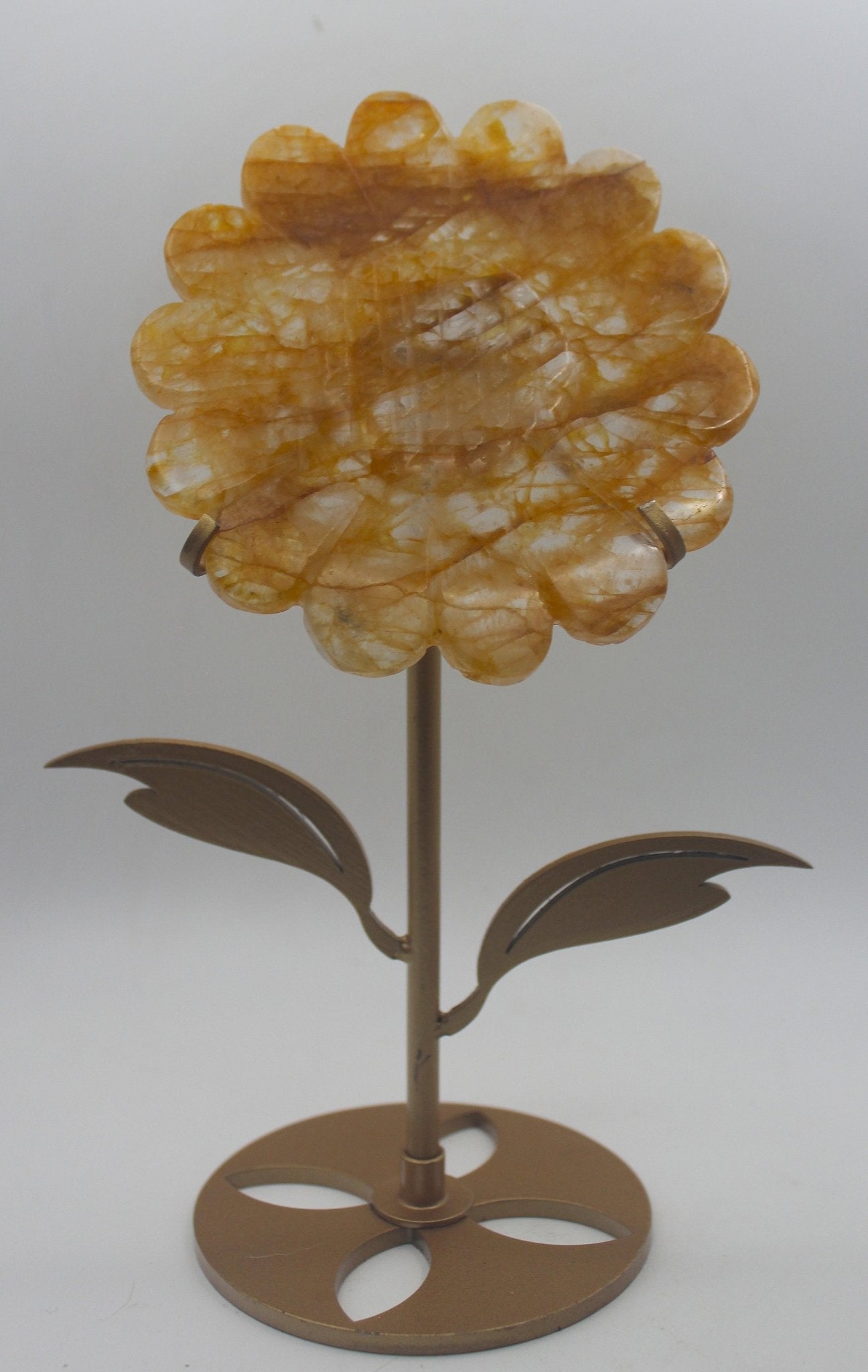 Crystal Sunflower Carving with Metal Stand – Joyful Energy & Meaningful Décor - Ethereal Essentials