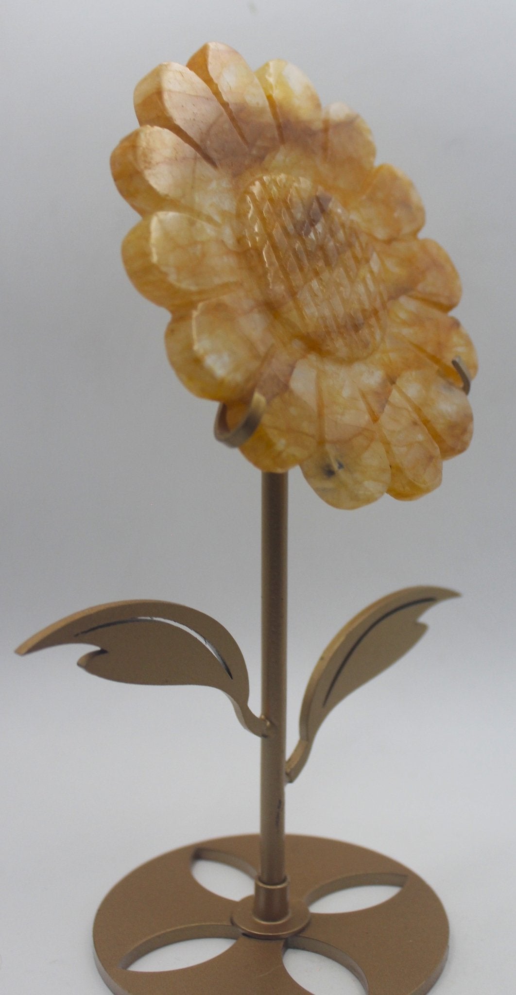 Crystal Sunflower Carving with Metal Stand – Joyful Energy & Meaningful Décor - Ethereal Essentials