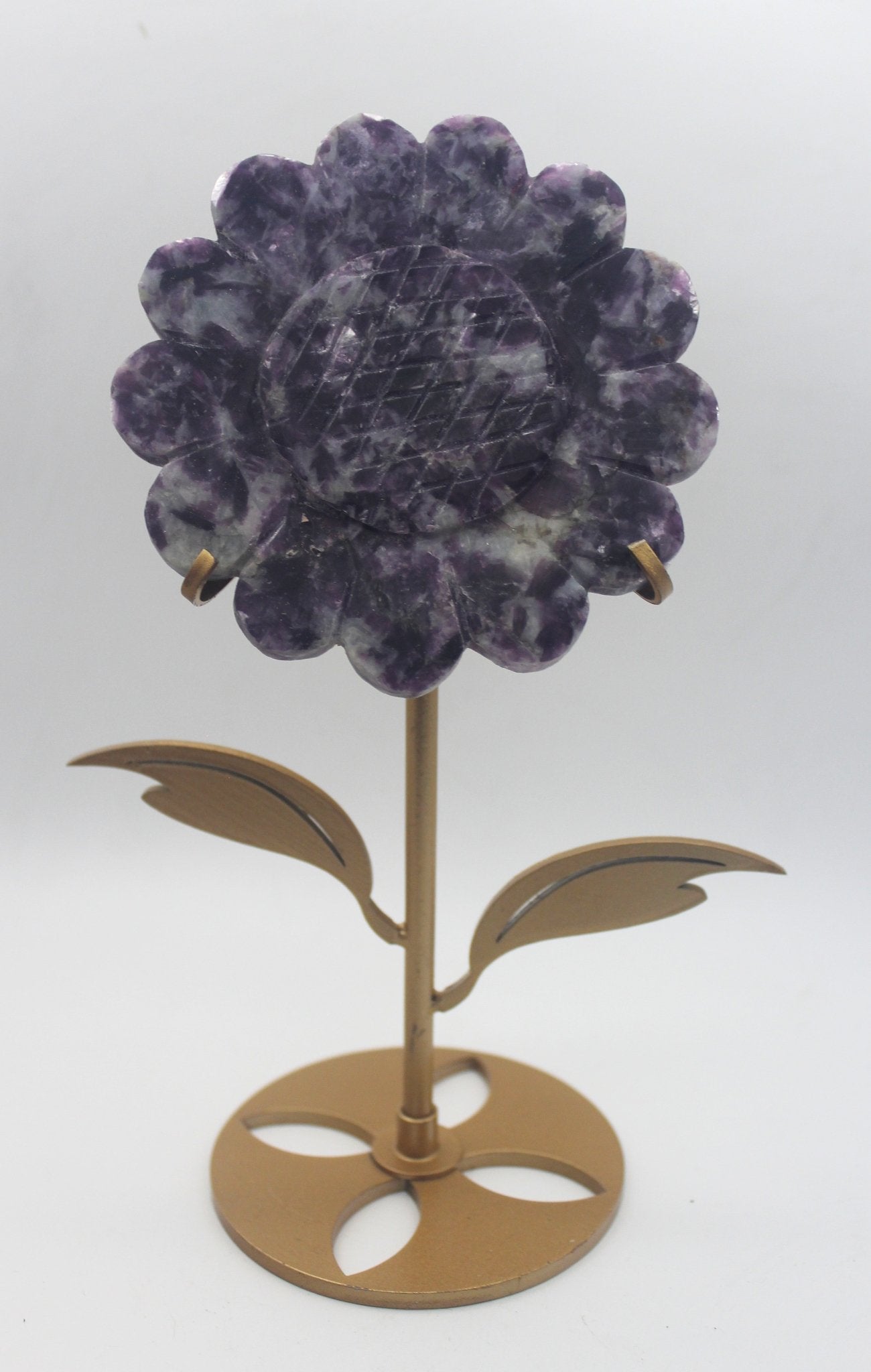 Crystal Sunflower Carving with Metal Stand – Joyful Energy & Meaningful Décor - Ethereal Essentials