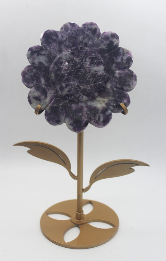 Crystal Sunflower Carving with Metal Stand – Joyful Energy & Meaningful Décor - Ethereal Essentials