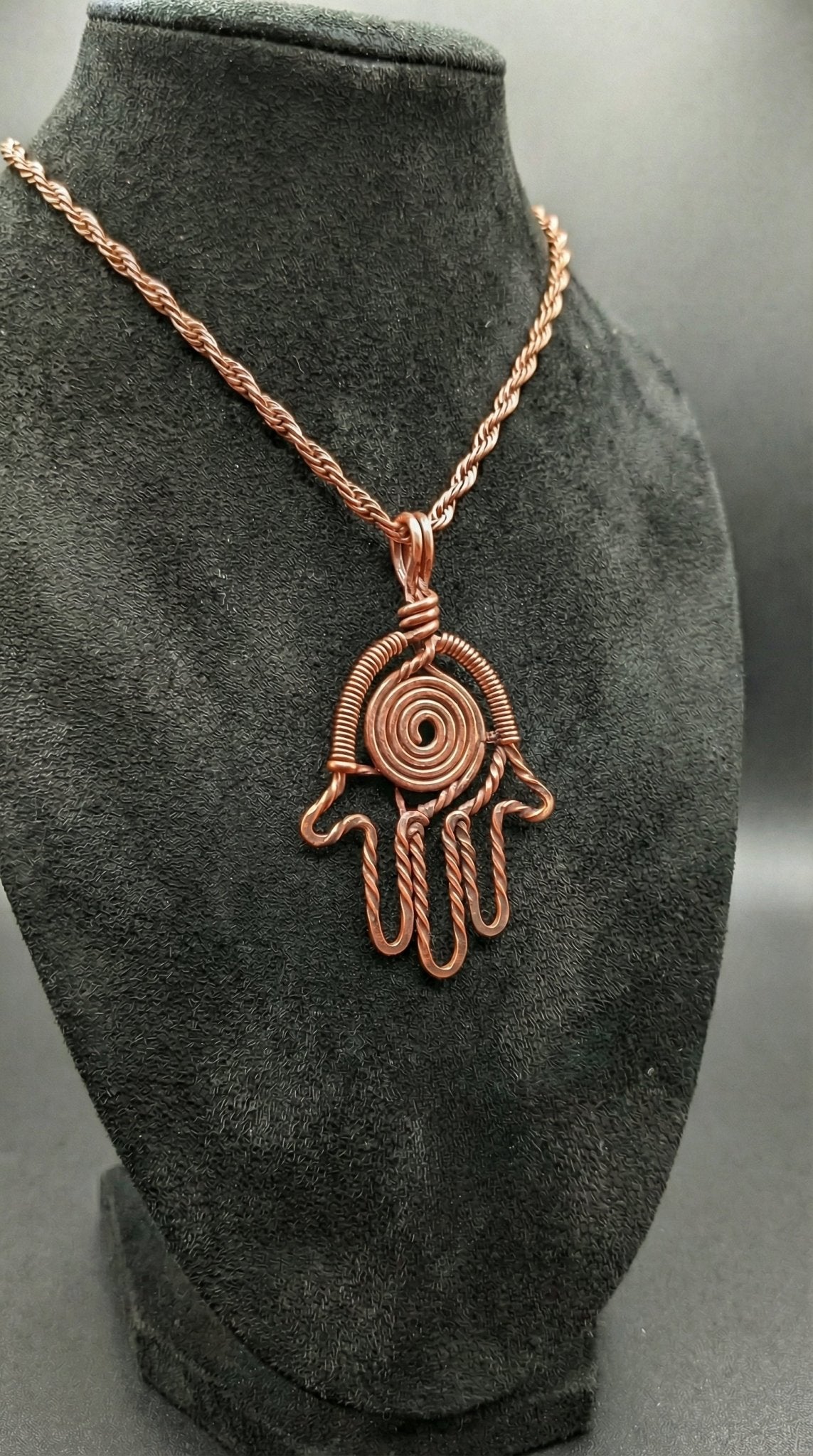 Custom Pure Copper Wire Wrapped Hamsa Necklace - Ethereal Essentials