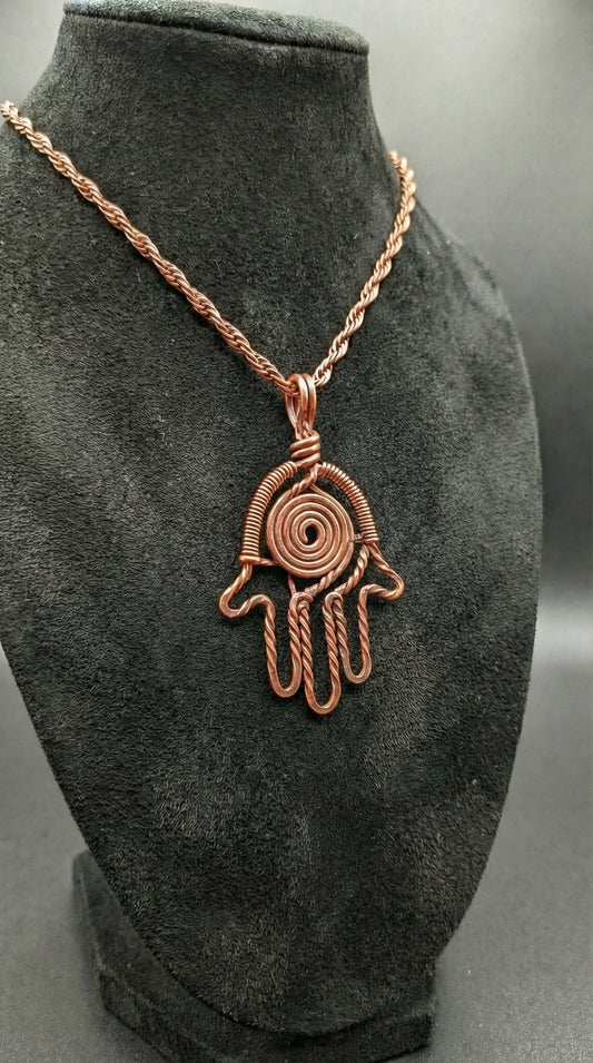 Custom Pure Copper Wire Wrapped Hamsa Necklace - Ethereal Essentials