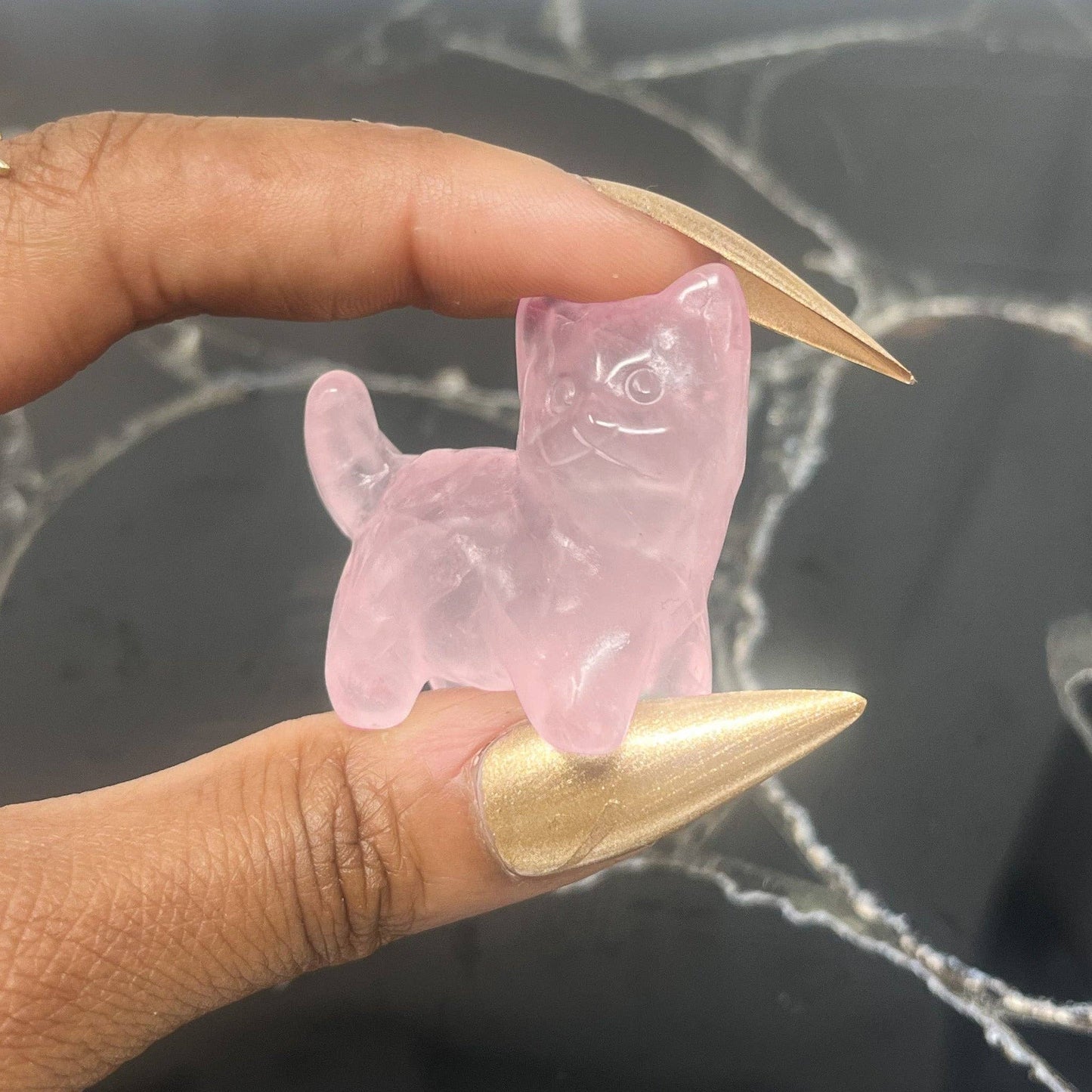 Rose Quartz Kitten Carving