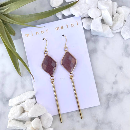 Rose Quartz Diamond Bar Earrings