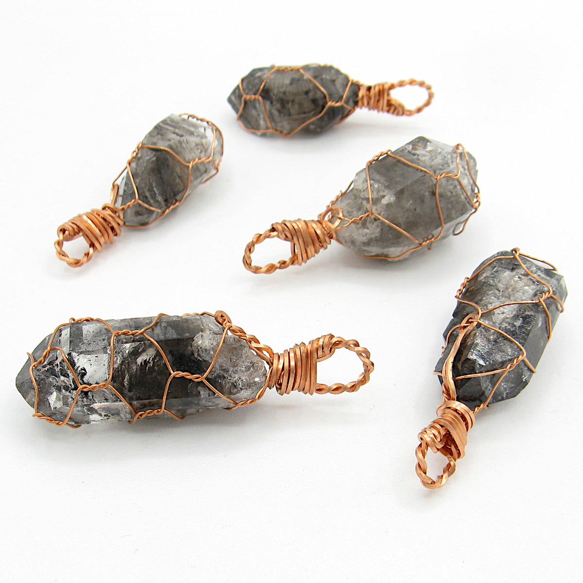 Dark Smoky Quartz Raw Crystal Pendant Necklace, Copper Wire-Wrapped, Handmade, with 20" Chain - Ethereal Essentials