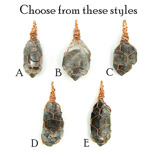 Dark Smoky Quartz Raw Crystal Pendant Necklace, Copper Wire-Wrapped, Handmade, with 20" Chain - Ethereal Essentials