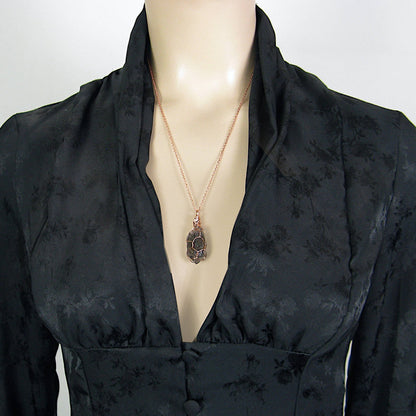 Dark Smoky Quartz Raw Crystal Pendant Necklace, Copper Wire-Wrapped, Handmade, with 20" Chain - Ethereal Essentials