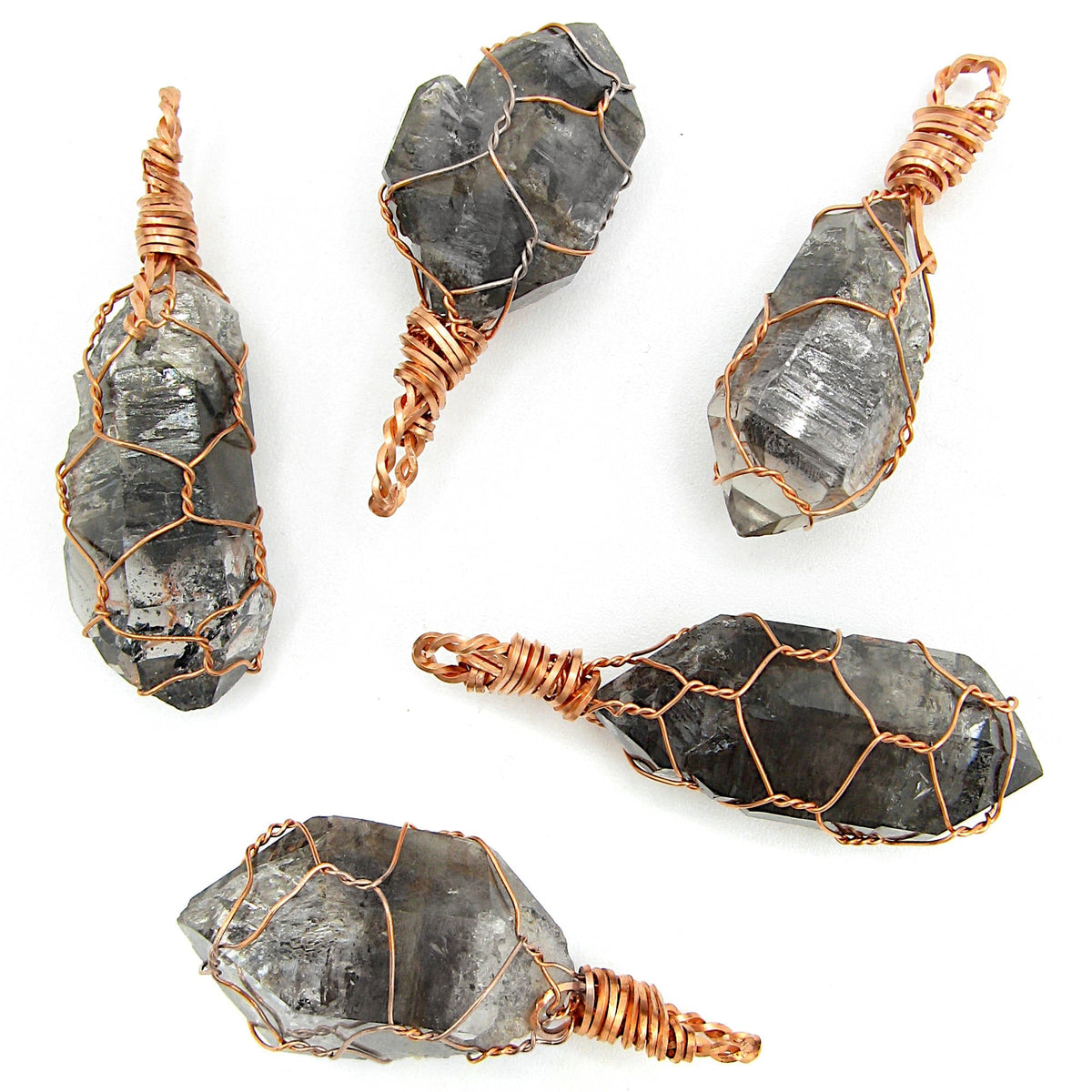 Dark Smoky Quartz Raw Crystal Pendant Necklace, Copper Wire-Wrapped, Handmade, with 20" Chain - Ethereal Essentials