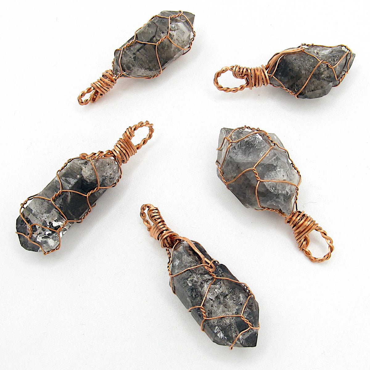 Dark Smoky Quartz Raw Crystal Pendant Necklace, Copper Wire-Wrapped, Handmade, with 20" Chain - Ethereal Essentials