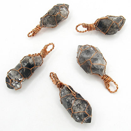 Dark Smoky Quartz Raw Crystal Pendant Necklace, Copper Wire-Wrapped, Handmade, with 20" Chain - Ethereal Essentials