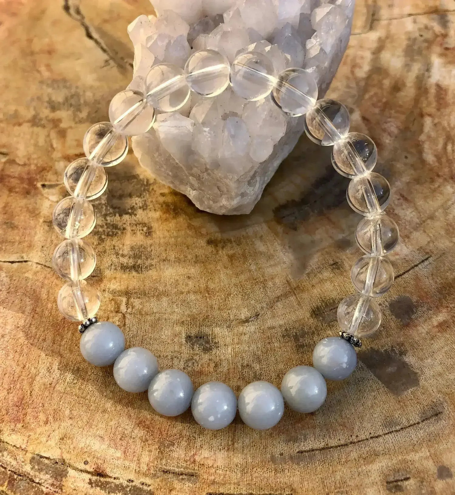 Angelite Celestite & Crystal Quartz Bracelet! Genuine Gemstones! Femstylo
