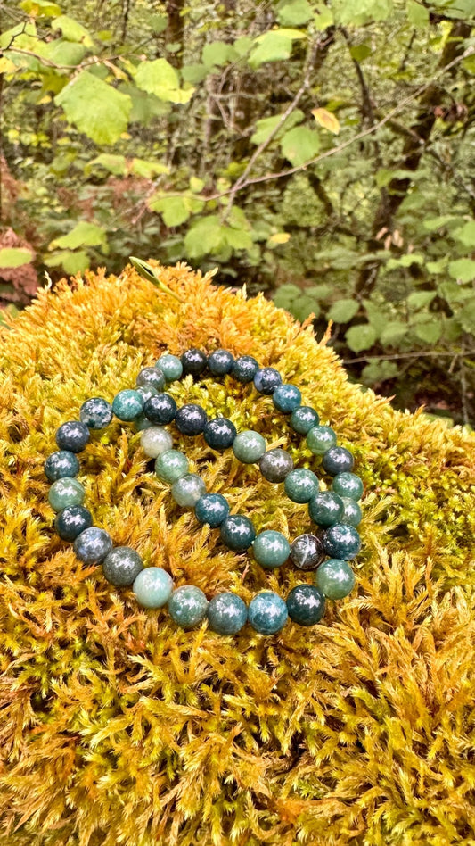 Deep Forest Moss Agate 8 mm Bracelet for Stable Growth, Stretchy - Ethereal Essentials