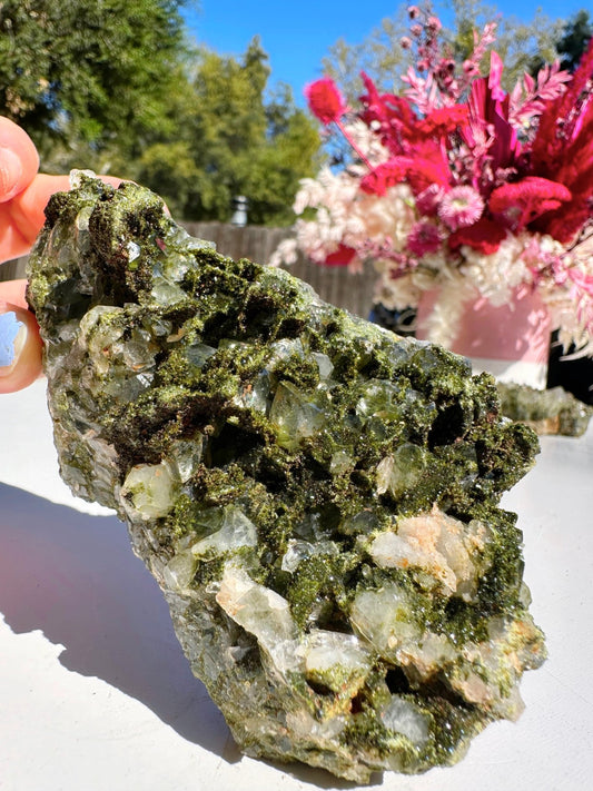 Epidote Quartz Cluster - Ethereal Essentials