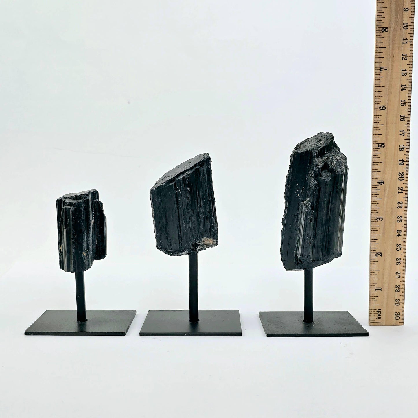 Black Tourmaline Cluster on Metal Stand