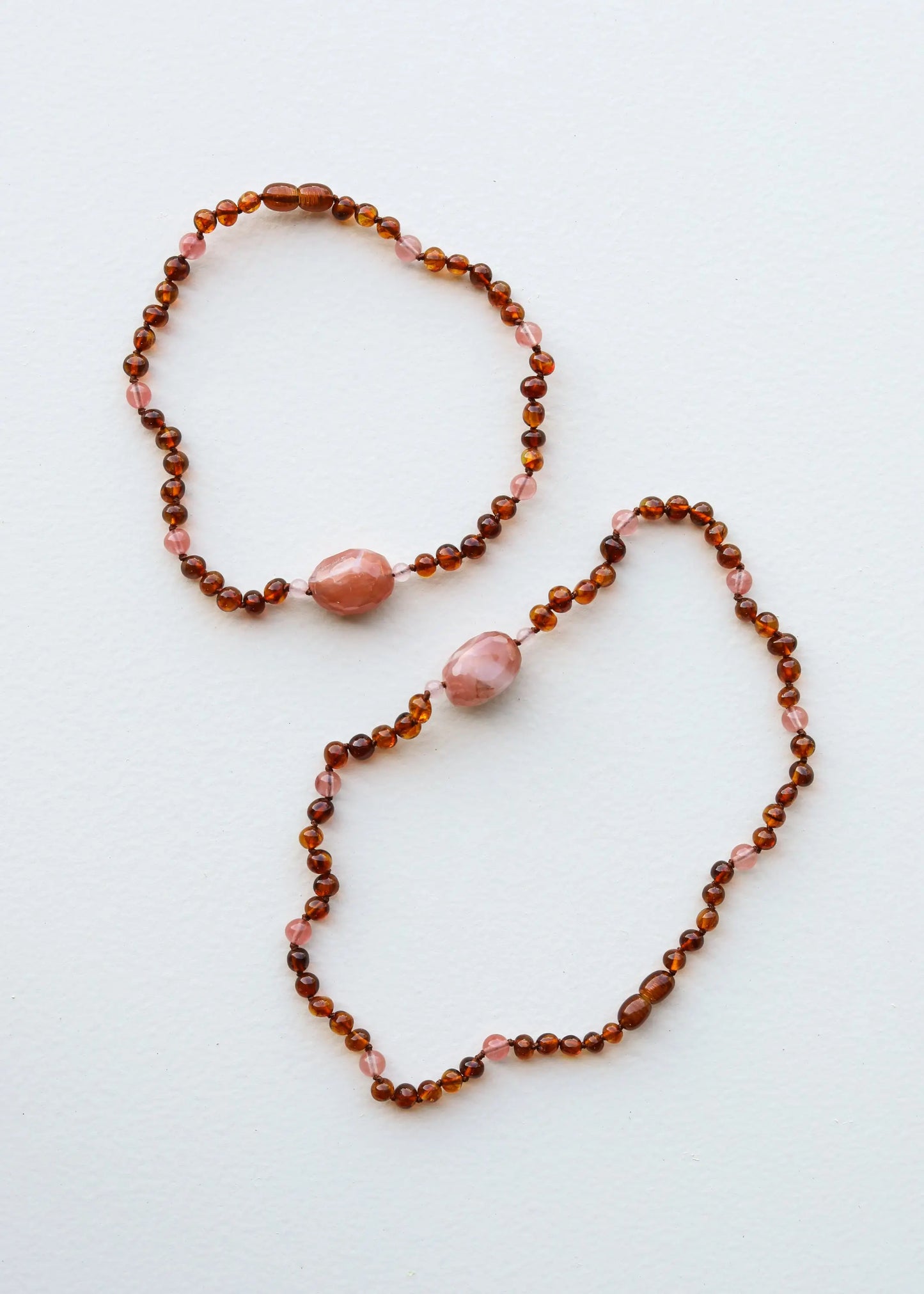 Cognac Baltic Sea Amber || Cherry + Rose Quartz || Necklace CanyonLeaf