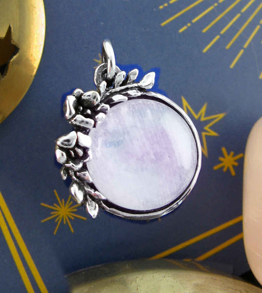 Floral Vines Moonstone Cabochon Pendant, Handmade - Ethereal Essentials