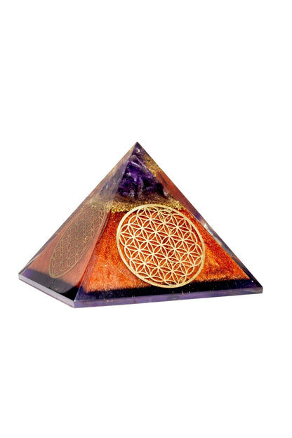 Flower of Life Copper Orgone Pyramid with Amethyst (Authentic - REAL) - Ethereal Essentials
