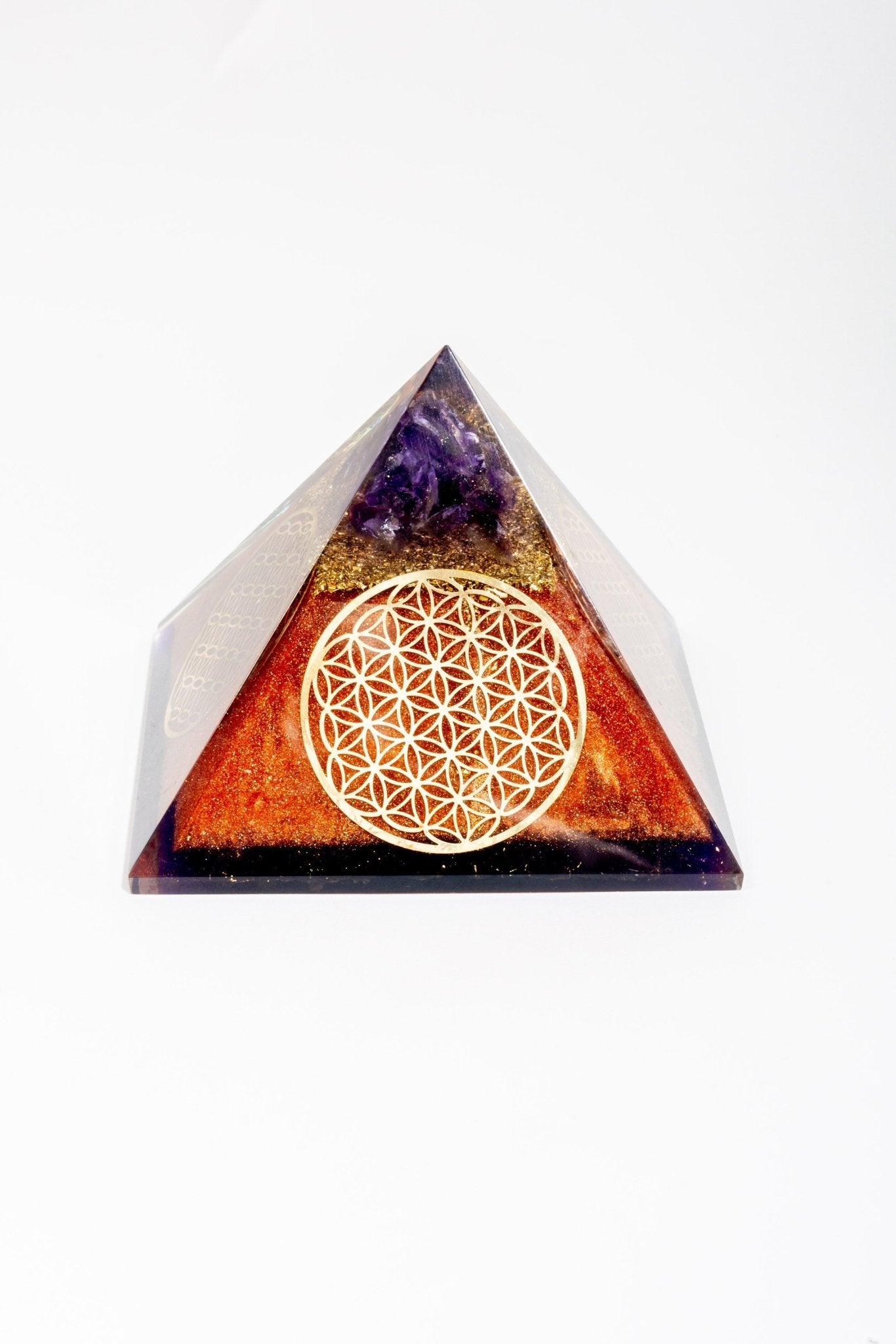 Flower of Life Copper Orgone Pyramid with Amethyst (Authentic - REAL) - Ethereal Essentials