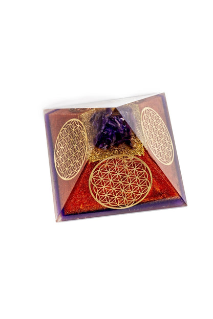 Flower of Life Copper Orgone Pyramid with Amethyst (Authentic - REAL) - Ethereal Essentials