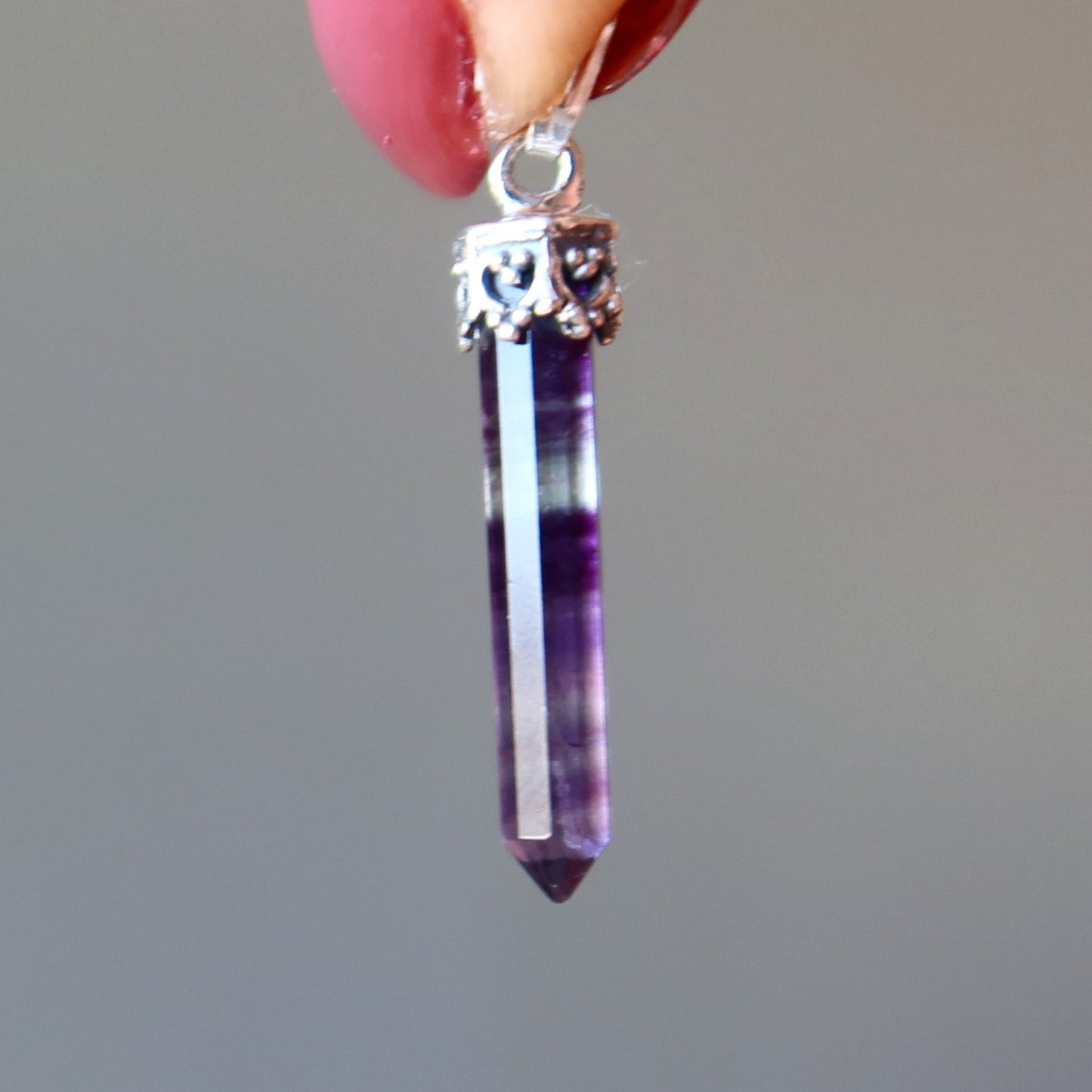 Fluorite Pendant Rainbow Sword Sterling Silver