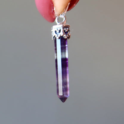 Fluorite Pendant Rainbow Sword Sterling Silver