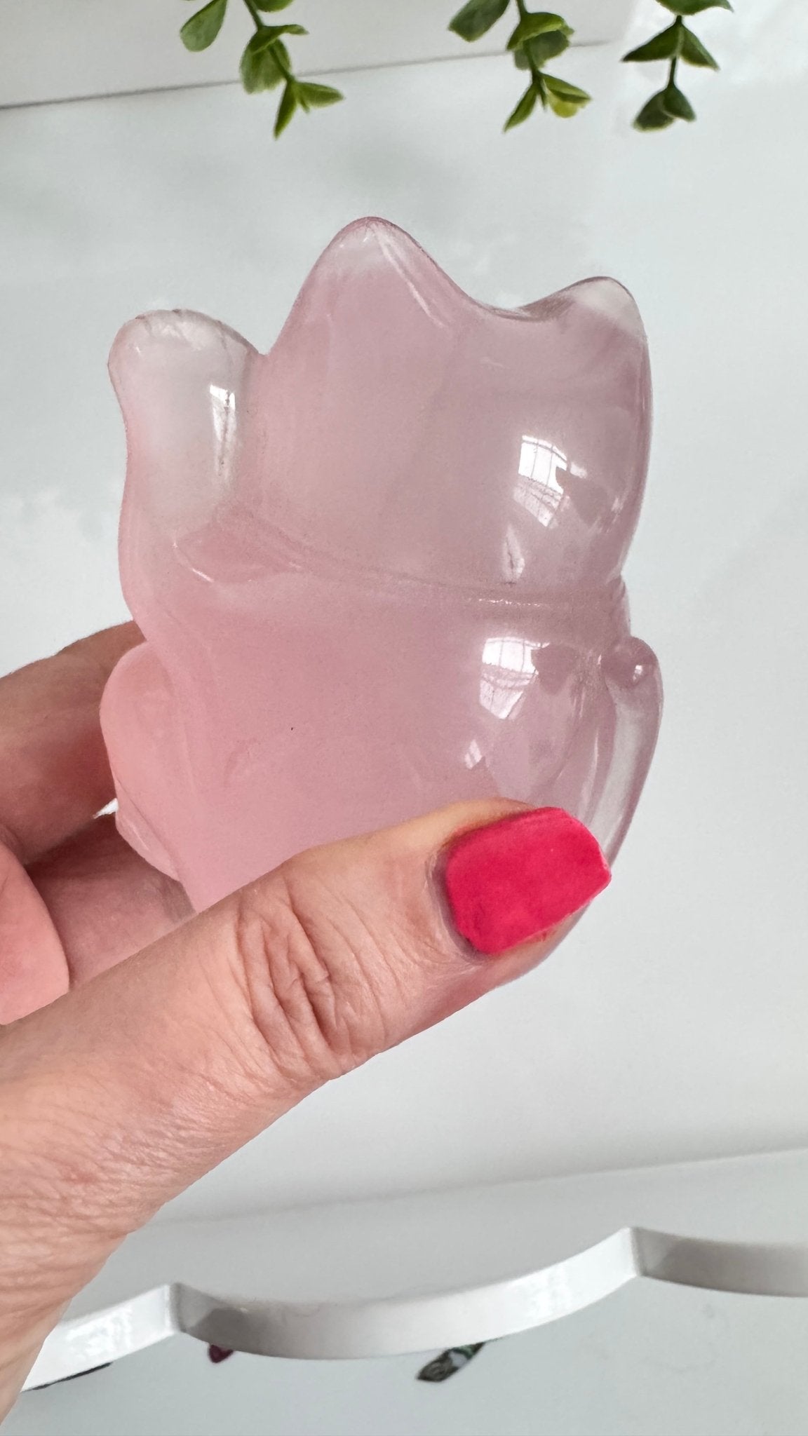 Gemmy Rose Quartz Crystal Lucky Cat, Maneki Neko, Fortune Cat, Large (3.2”) - Ethereal Essentials