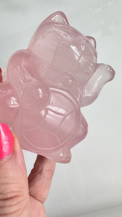 Gemmy Rose Quartz Crystal Lucky Cat, Maneki Neko, Fortune Cat, Large (3.2”) - Ethereal Essentials