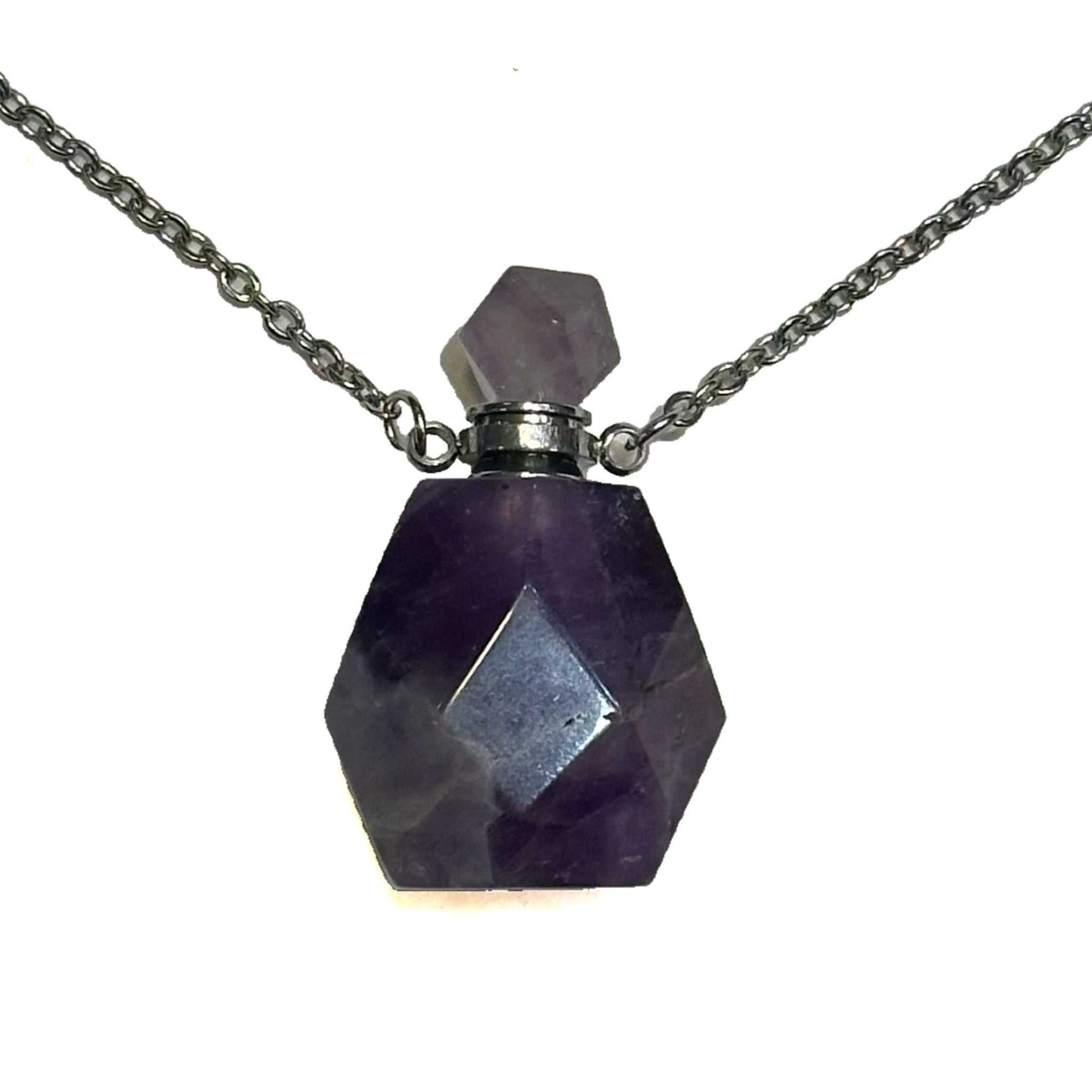 Gemstone Poison Bottle Necklace, Fluorite, Unakite, Clear Quartz, Rose Quartz, Amethyst, Tigers Eye