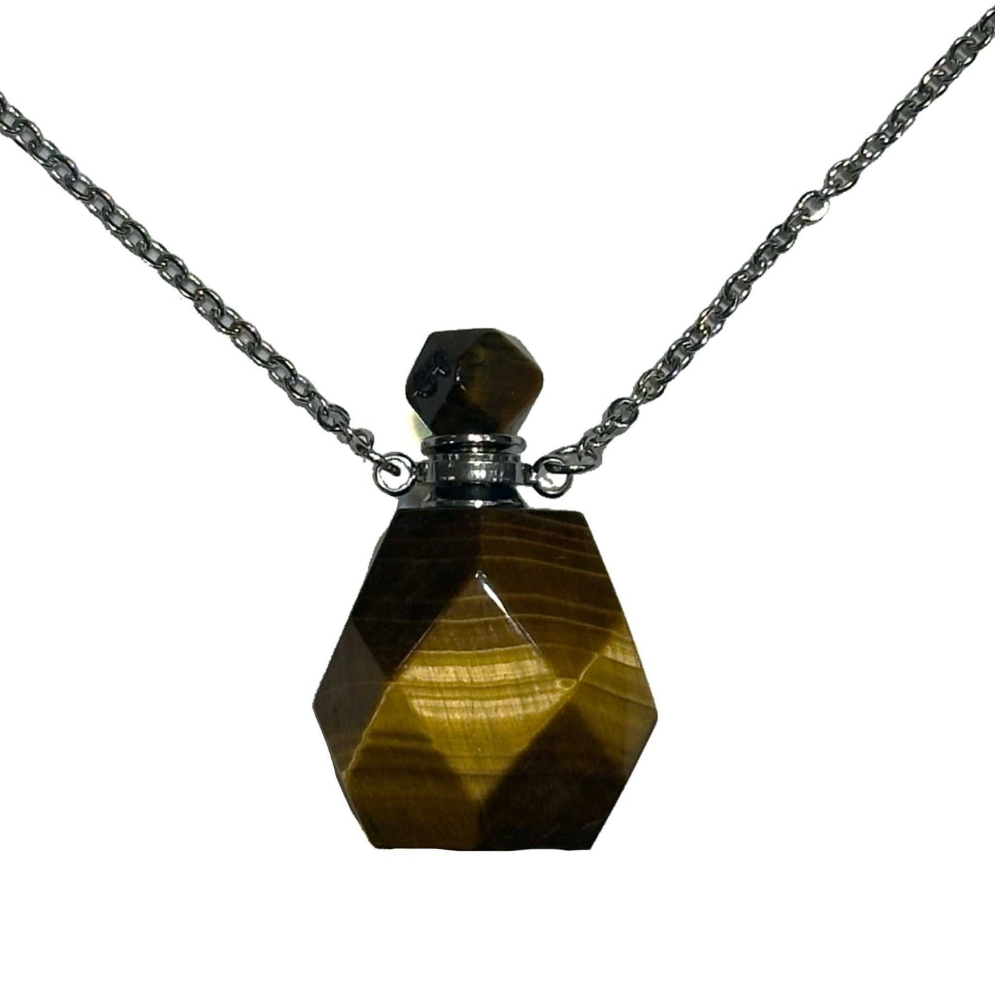 Gemstone Poison Bottle Necklace, Fluorite, Unakite, Clear Quartz, Rose Quartz, Amethyst, Tigers Eye