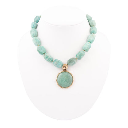 Green Amazonite Golden Lotus Pendant Necklace