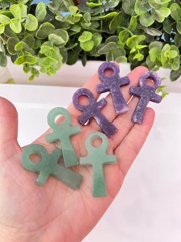 Green Aventurine or Lepidolite Ankh for Abundance and Stability, 2 Inch - Ethereal Essentials