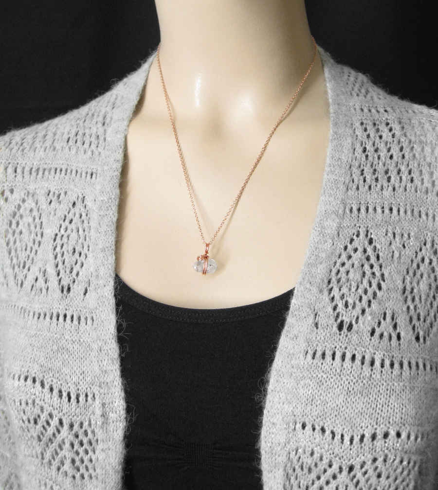Herkimer Diamond Quartz Pendant, Copper Wire-Wrapped, Handmade - Ethereal Essentials