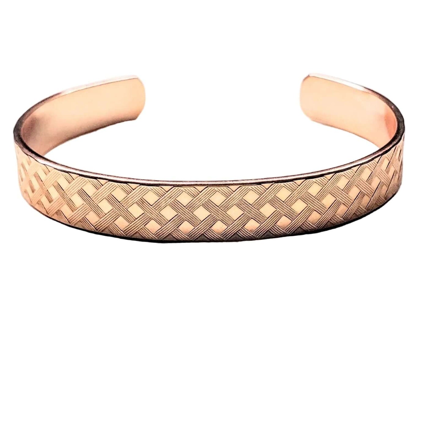 His and Her Copper Embossed Weave Cuffs 16 Gauge - Ethereal Essentials