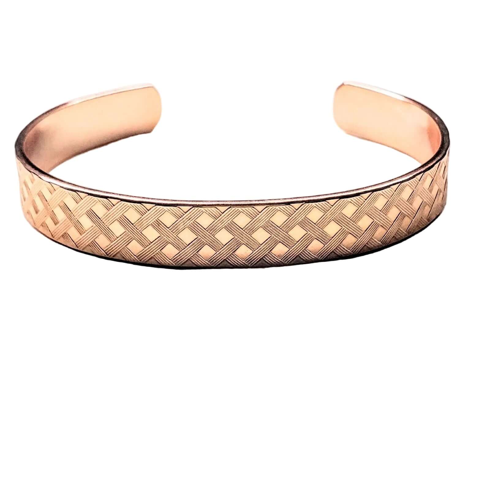 His and Her Copper Embossed Weave Cuffs 16 Gauge - Ethereal Essentials