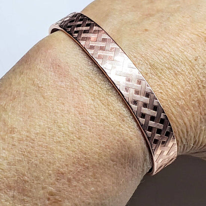 His and Her Copper Embossed Weave Cuffs 16 Gauge - Ethereal Essentials