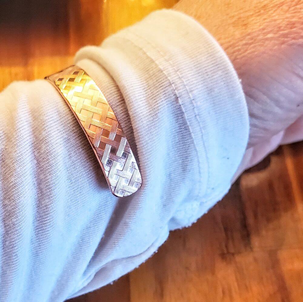 His and Her Copper Embossed Weave Cuffs 16 Gauge - Ethereal Essentials